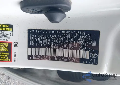 2019 Toyota Corolla Le z USA, uszkodzony, nr VIN 2T1BURHEXKC214990